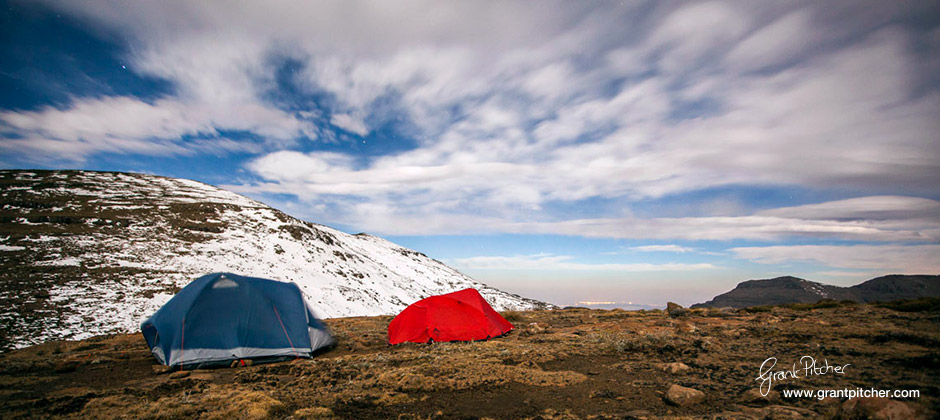 Campsite on night 2. We ended up behind Cleft Peak about an hour short of our destination of Organ Pipes Pass.Weren't keen to hike in the dark so setup camp before sunset.