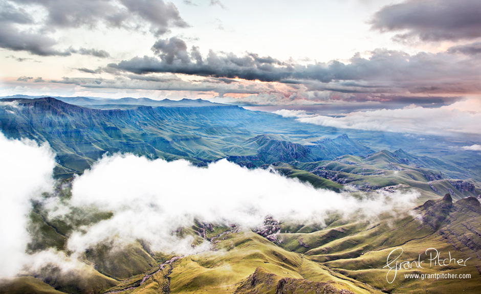 View from Rhino Peak looking north towards Loteni and Giants Castle