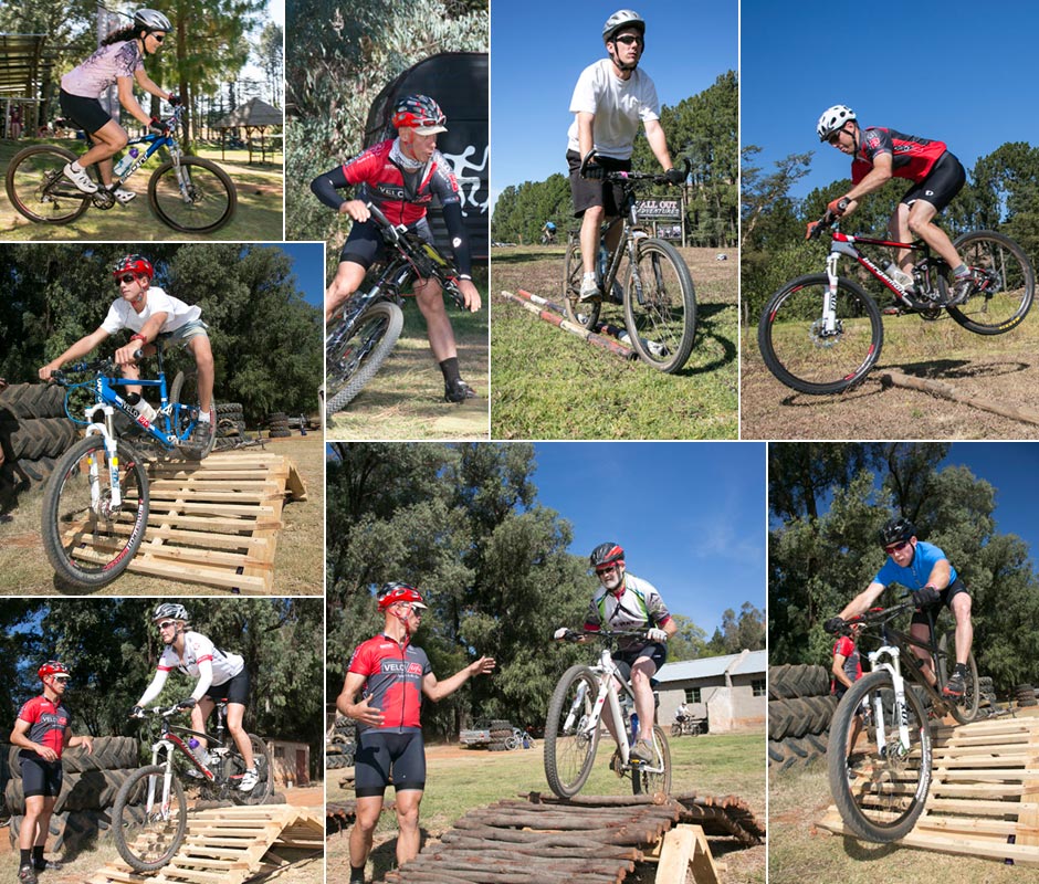 A collection of pictures of the adult MTB skills clinic held at All Out Adventures before heading out on to the trails to test our newly learned skils.